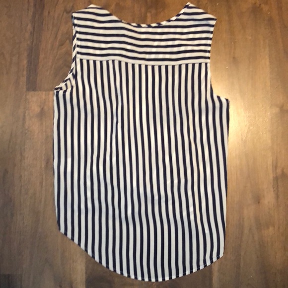 Joie silk blouse with tie, navy white stripe S - Picture 2 of 5